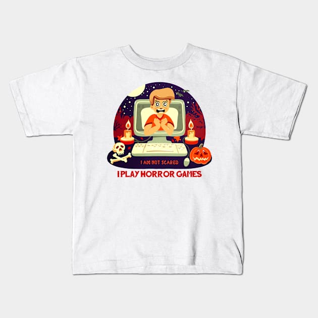 I Play Horror Games Halloween Video Game Scared Boy Kids T-Shirt by enchantedrealm